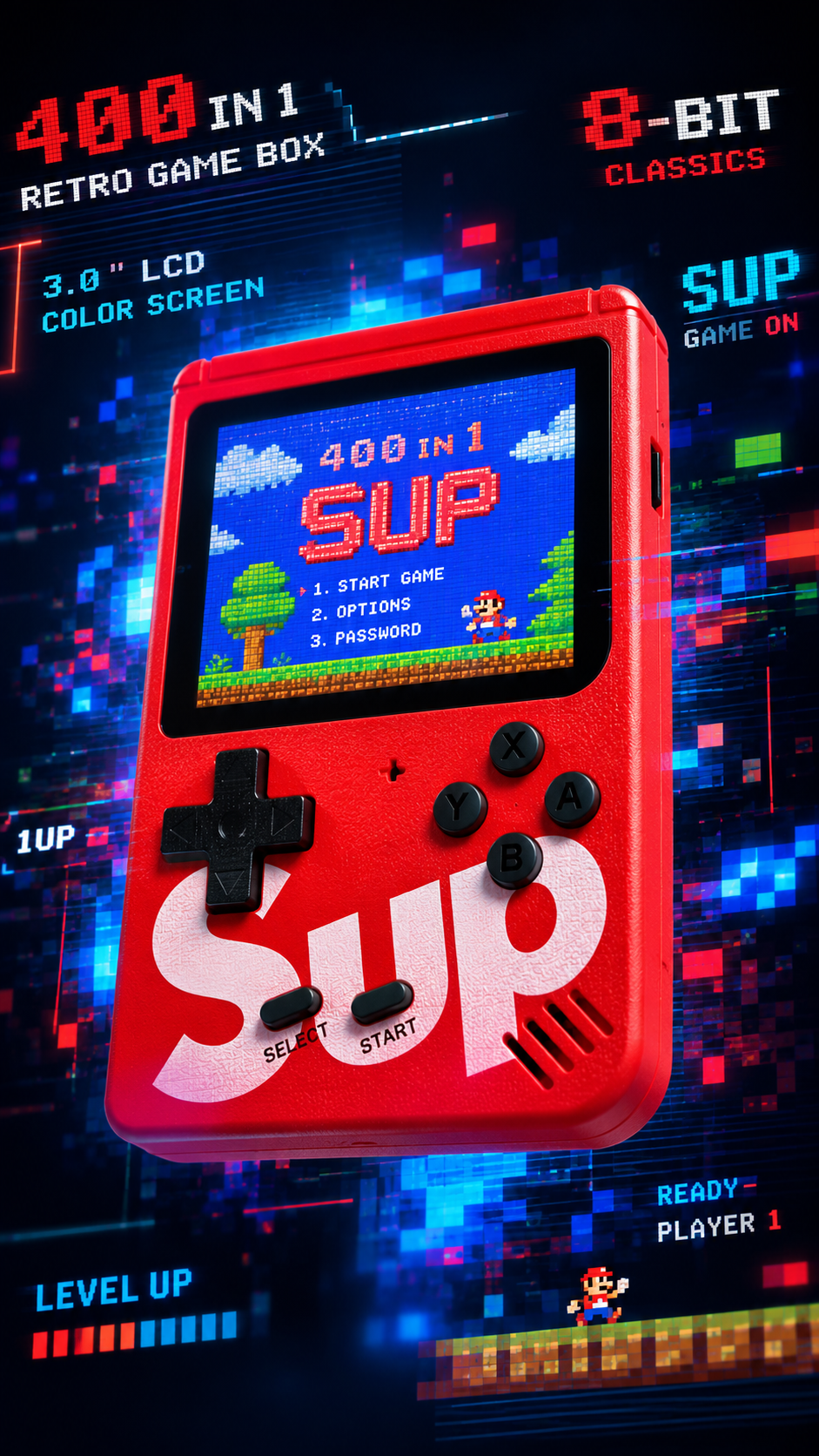 Sup Retro Mini Handheld Game Box (400-in-1 Classic 8-Bit Games, 3.0" Screen)